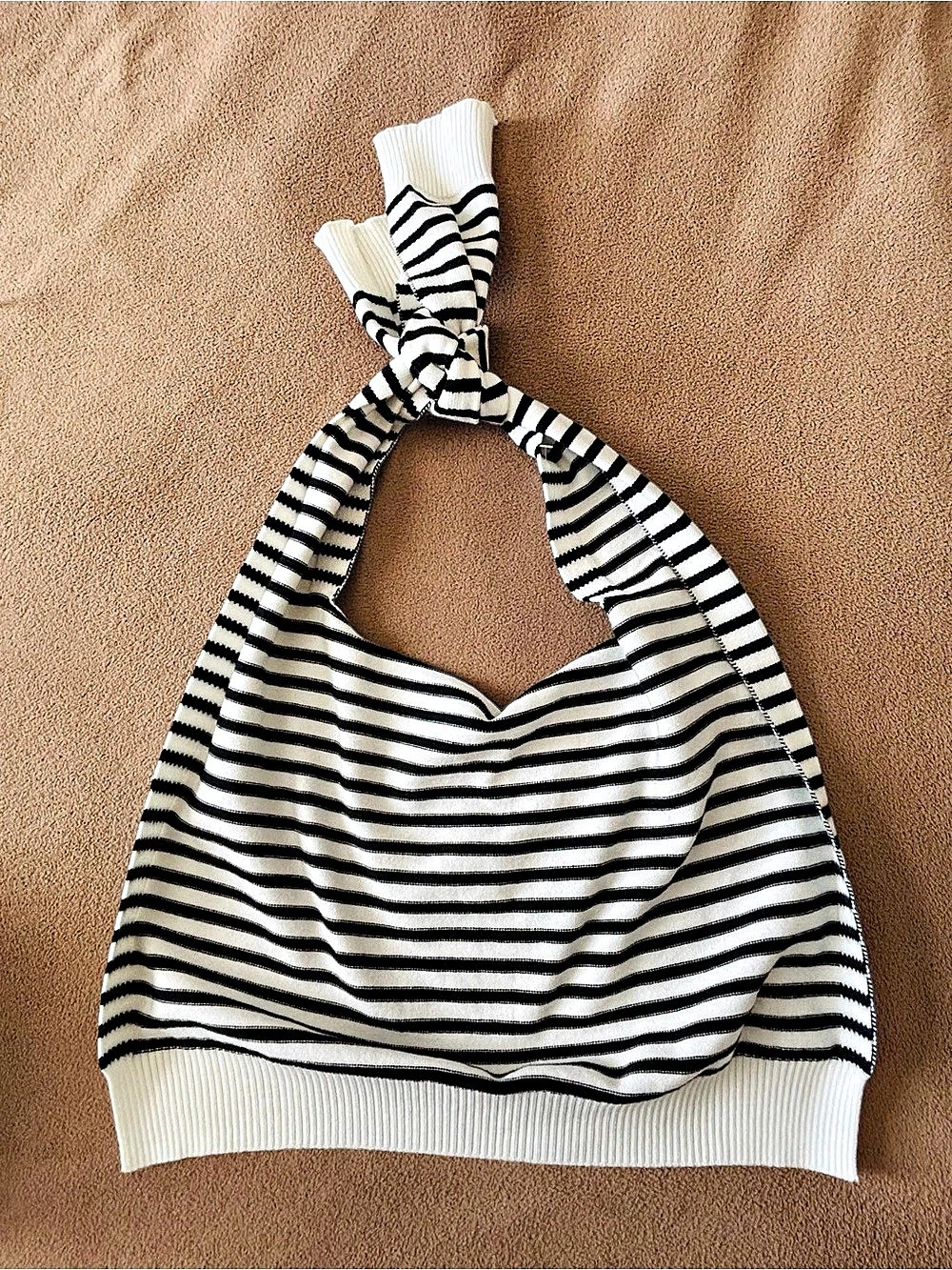 Striped Halter Crop Top in Black & White Like New